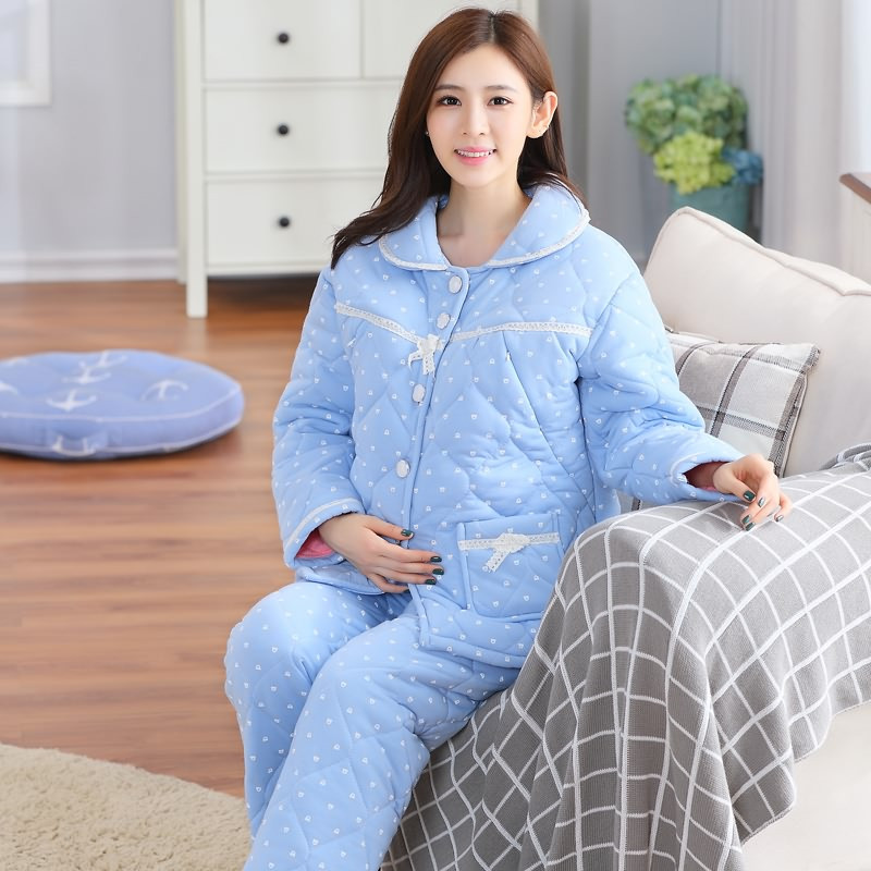茵珠麗YinZhuli 冬季夹棉加厚长袖孕妇服 冬天坐月子哺乳保暖喂奶衣开衫月子服睡衣套装6910 3XL 2号款