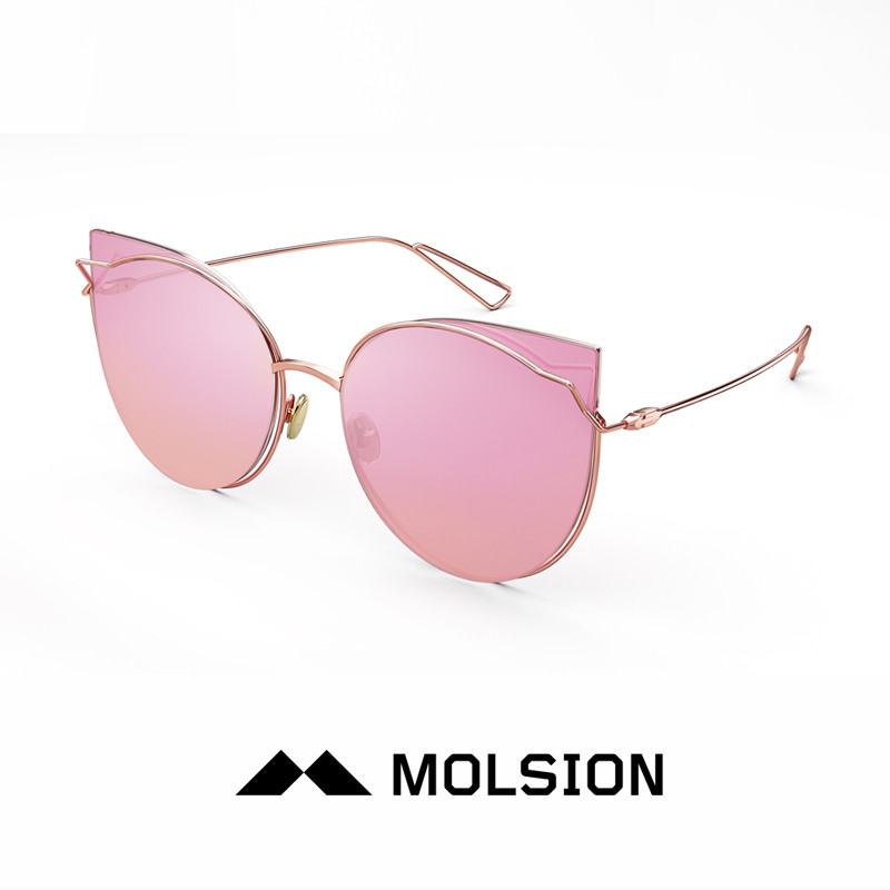 Molsion陌森眼镜Angelababy同款2018新款透色猫眼太阳镜墨镜MS8021 B62粉色镜面镜片