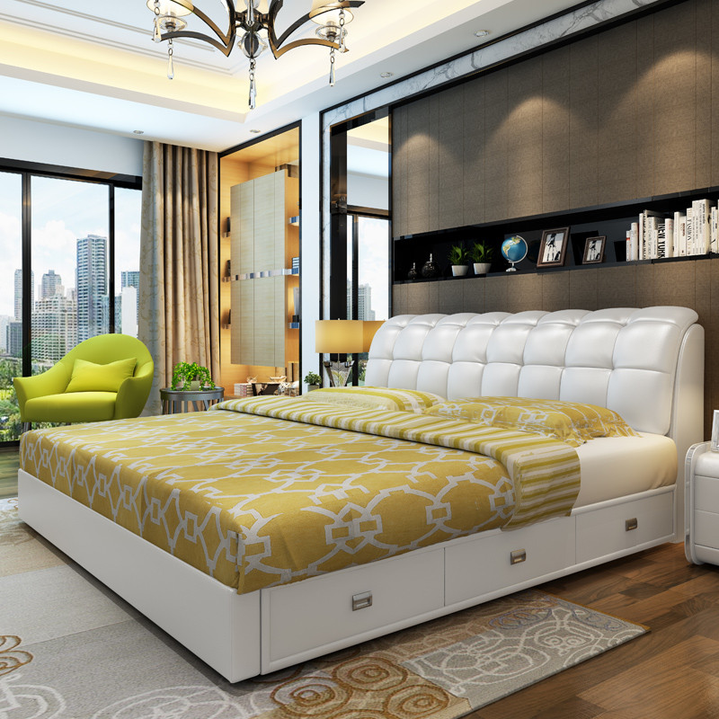 驰友(CHIYOU) 床皮艺床简约现代小户型皮床实木 1.5m床+5D乳胶床垫