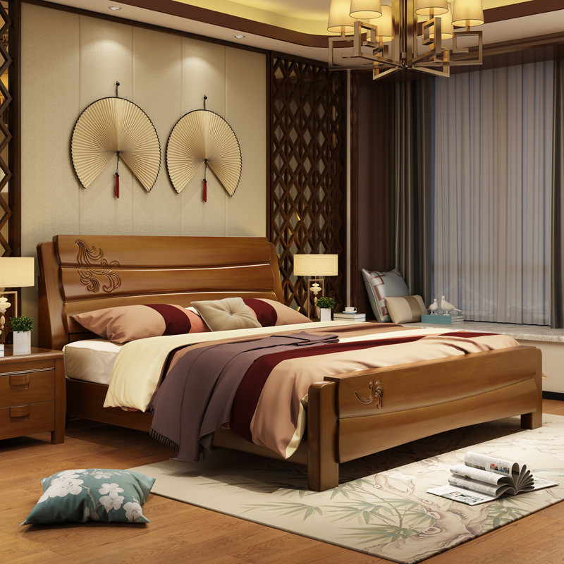 艾帛利(AIBOULLY) 床 实木床1.8米双人床 简约现代1.5米橡胶木床 木质单人床1.2米实木床家具 1.8*2.0m标准床+床头柜*1