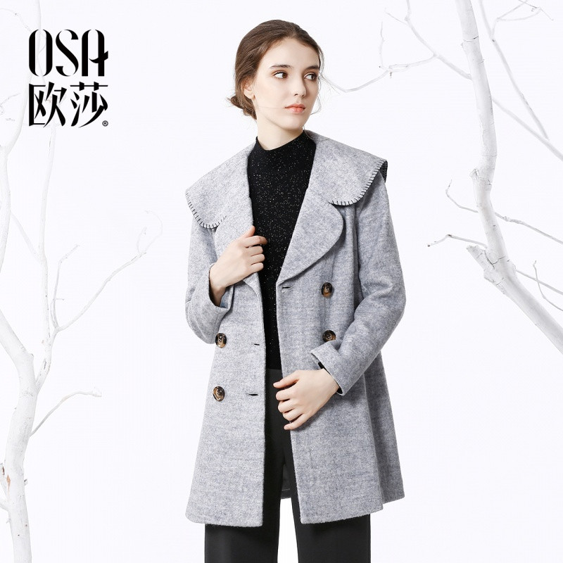 OSA欧莎冬季短款时尚外套女韩范灰色呢子大衣潮 XXL 浅灰色1