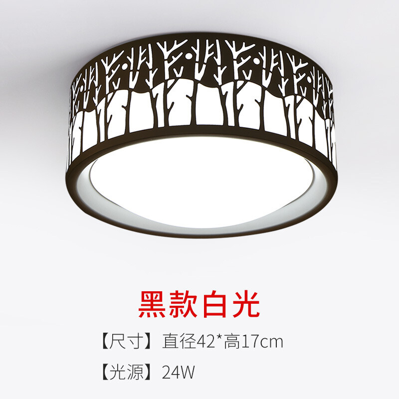LED吸顶灯圆形卧室灯温馨浪漫现代简约房间灯创意灯具主次卧灯饰 森林款白光(黑框)