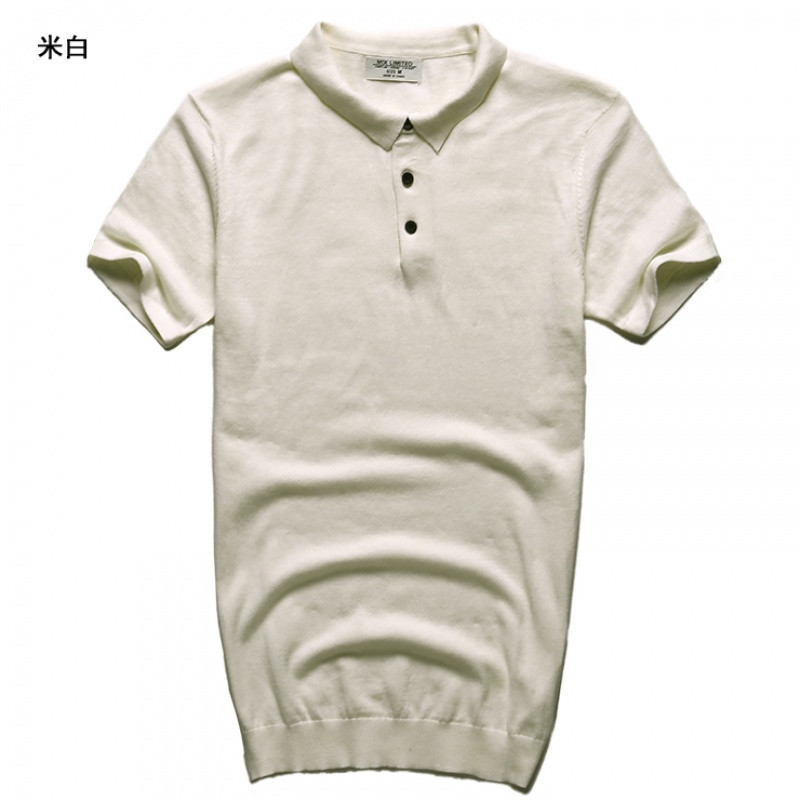 价夏装新款男士修身短袖针织衫翻领半袖毛衣纯