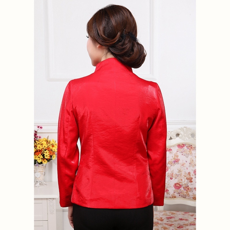 新款中老年女春秋款喜庆中式唐装短款外套刺绣