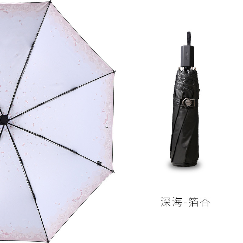 PRAIN夏时系列之深海晴雨伞两用黑胶防晒伞防紫外线遮阳伞折叠雨伞女创意伞简约晴雨伞太阳伞 箔杏