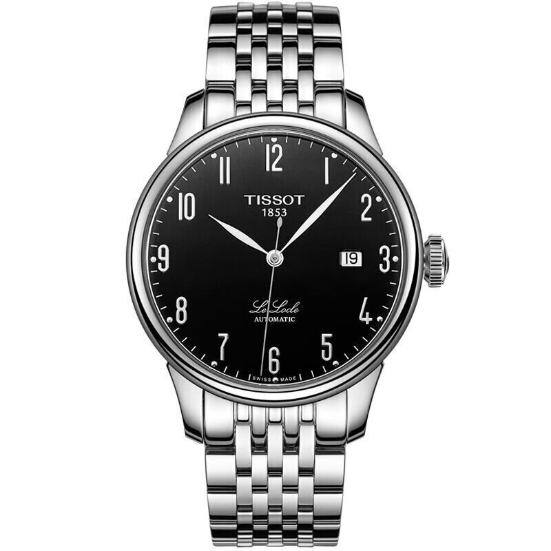 全国联保 天梭(TISSOT)皮带手表 力洛克系列全自动机械男表 时尚商务瑞士超薄机械手表 日历大三针钢带男士手表 T41.1.483.52