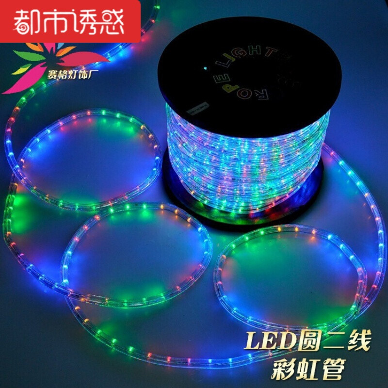 户外防水彩灯闪灯串灯条led彩灯带彩虹管霓虹灯圆二线工程装饰灯 圆二线彩虹管(白色100米一卷)
