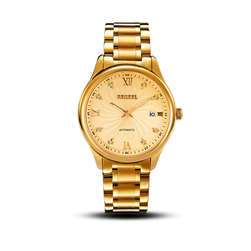 宾爵（BEGEEL）手表 鎏金系列机械男士手表 宾爵简约时尚男士对表 防水时尚百搭礼品婚庆定制手表机械表 全金金面钢带