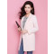 拉夏贝尔2018春装新款直筒型长袖纯色中长款外套西装女10009622 M 浅灰粉色