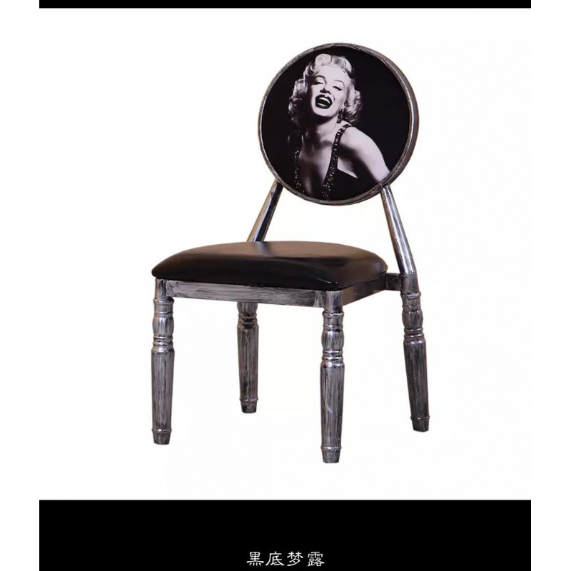 白凳子美甲椅化妆椅子美式复古欧式餐椅梦露赫本欧式休闲靠背黑_2 黑色梦露