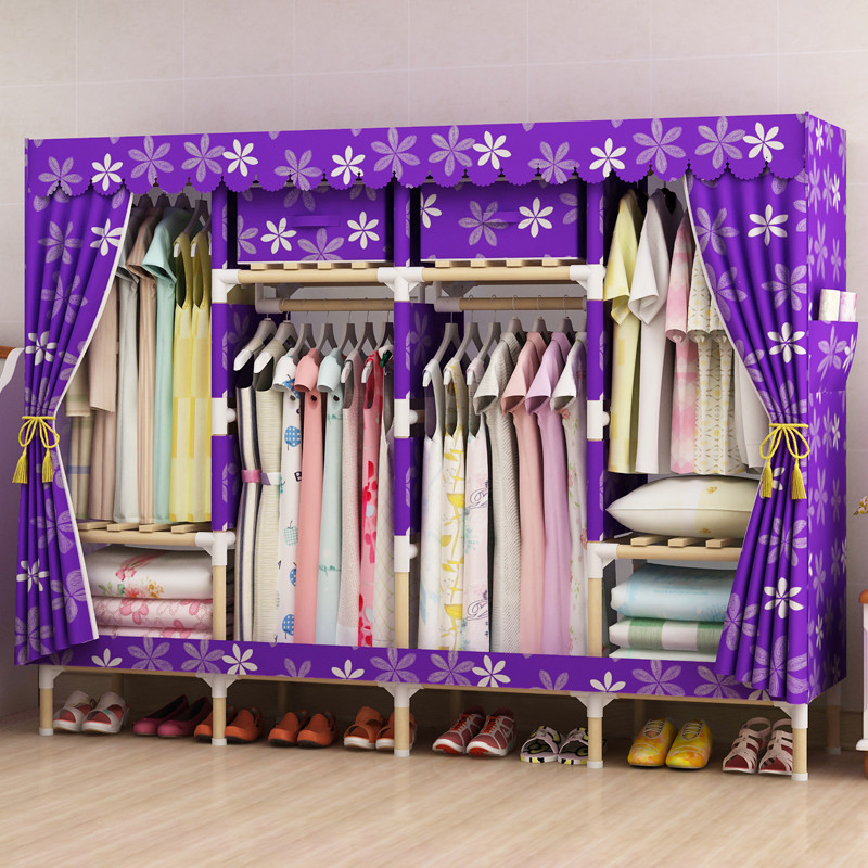 家时光简易衣柜实木1.7A加粗 紫色太阳花
