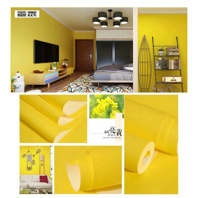 现代简约纯色素色墙纸温馨暖色鹅黄色天蓝色壁纸卧室客厅儿童房鹅黄色(环保PVC)当天发货仅墙 温馨亮黄(无纺布)当天发货