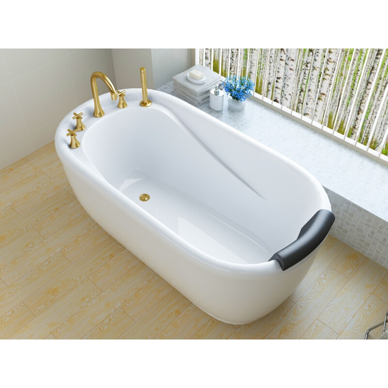 多彩浴缸椭圆型独立式可配时尚龙头立式水池配件缓解疲劳可配排水 &asymp1.4m 白色五件套(金)