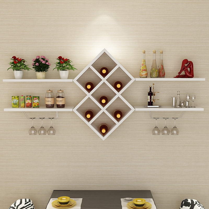 简约现代红酒架壁挂式酒杯架创意餐厅菱形酒柜墙上置物酒格装饰架 长1.8米白色