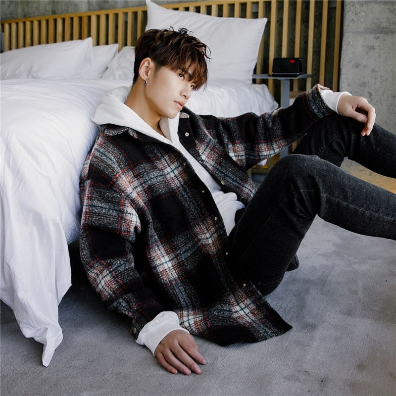 优惠促销西西里男装网红同款格子外套男韩版潮