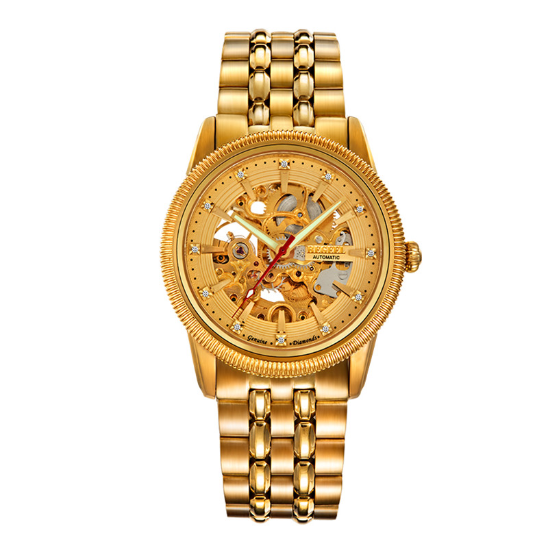 宾爵（BEGEEL）手表 镂空系列机械男士手表 全自动机械镂空真钻镀金防水商务休闲正品男士腕表B760M 全金钢带