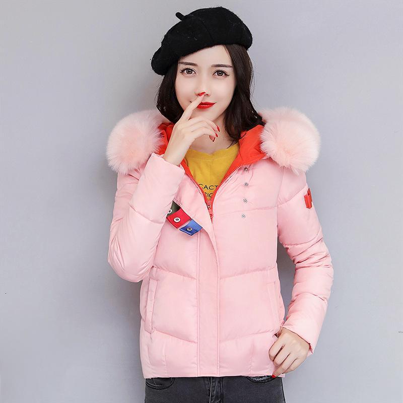 2017新款棉衣女短款时尚大毛领修身加厚羽绒棉服学生外套 3XL 军绿色