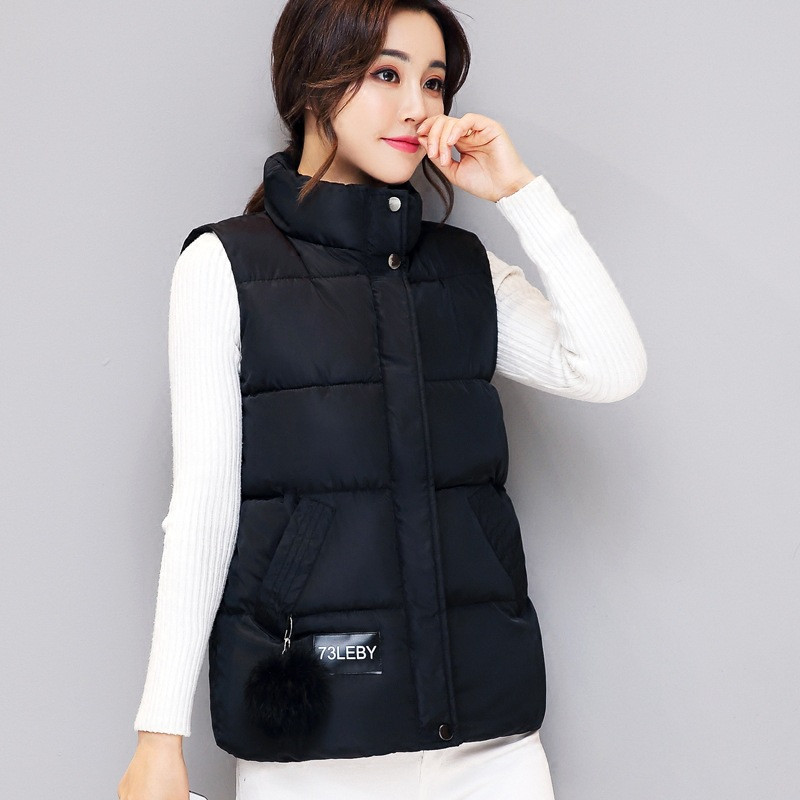 中长款轻薄棉服女2017秋冬新款韩版短款时尚马甲百搭气质背心外 XL 藕色