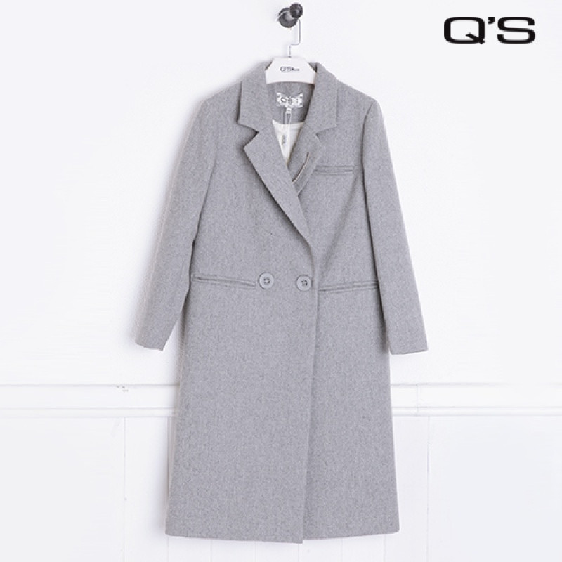 Q&rsquo;S/秸熙女装2017冬装新款韩版纯色翻领中长款呢料大衣JAC1A4 L 银灰色