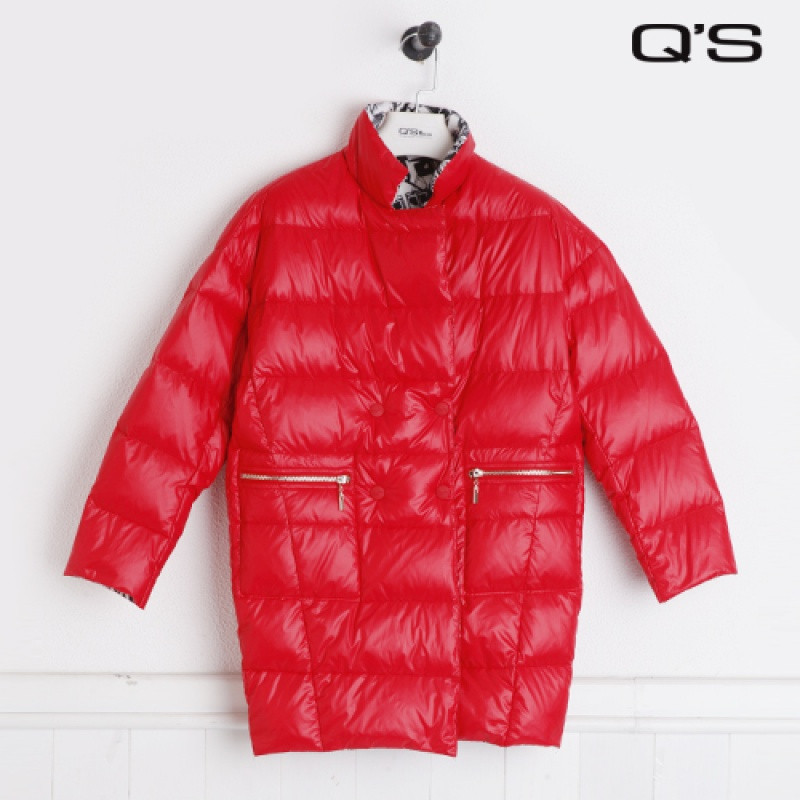 Q&rsquo;S/秸熙女装2017冬装新款韩版时尚立领两面穿羽绒服外套JAC175 XS 大红