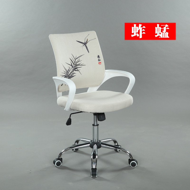 休闲人体工学电脑椅职员办公椅布艺学生书房写字椅家用可旋转升降 白色蚱蜢白色