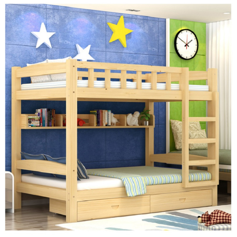 包邮实木儿童床松木上下铺高低床子母床双层床上下床成人床宿舍床 宽上铺0.6米下铺0.8米梯柜款 实木