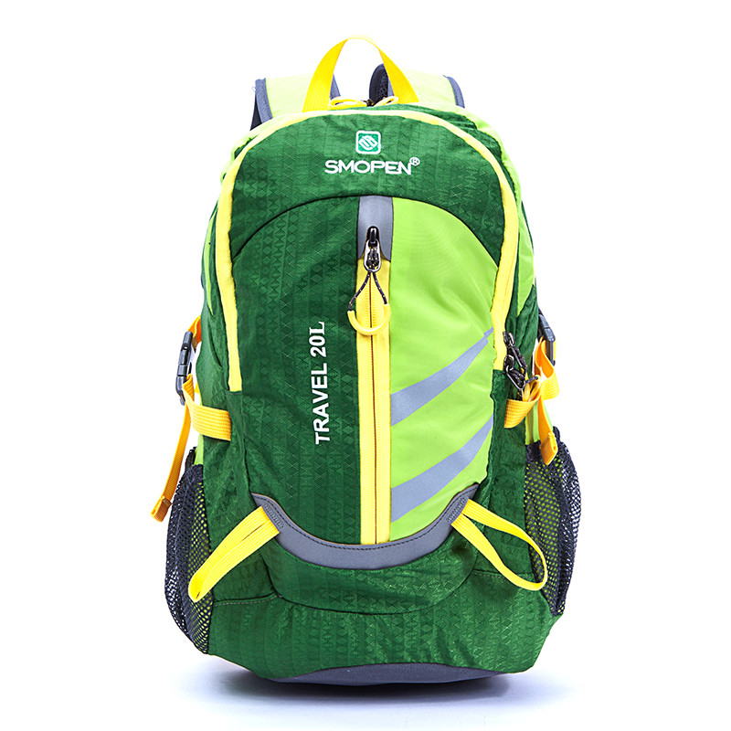 SMOPEN杉美 户外骑行包 反光条防水布双肩背包 男女时尚运动登山包 20L S501 绿色