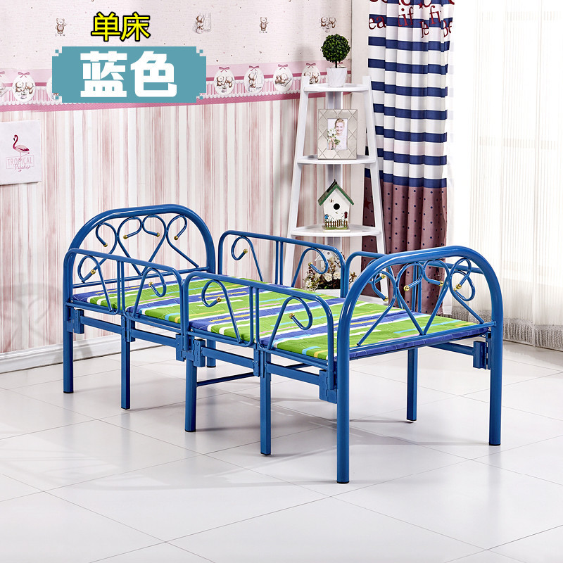 儿童折叠床带护栏单人简易小孩加宽拼接男孩铁艺欧式床女孩公主床 95*190蓝色单床