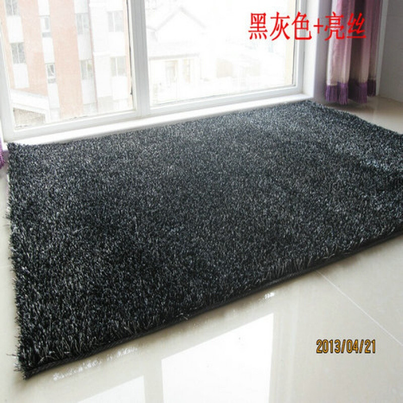 丝亮丝地毯加密客厅简约茶几卧室床边欧式可定制地毯 黑灰色+亮丝