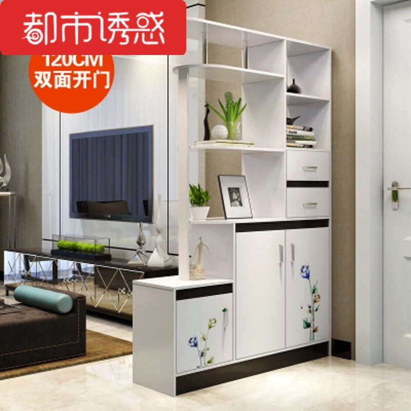 简约现代多功能创意客厅木质进门门厅玄关间厅收纳双面隔断鞋柜SC055格桑淡彩-120时尚大 SC055手绘玫瑰-120