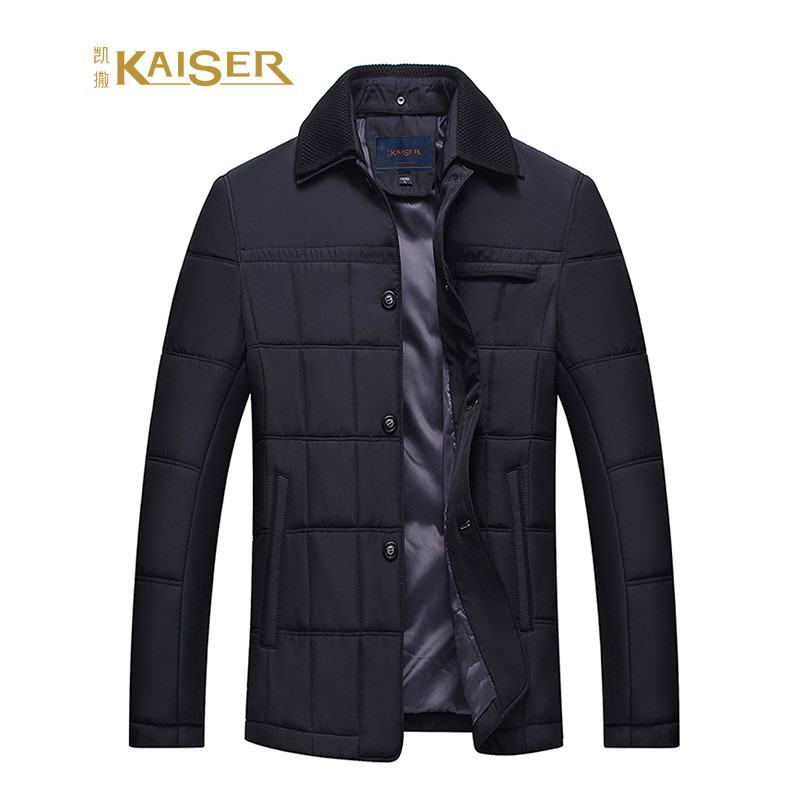 凯撒KAISER 棉服男士翻领简约休闲百搭冬季保暖款男外套 黑色 180/XL