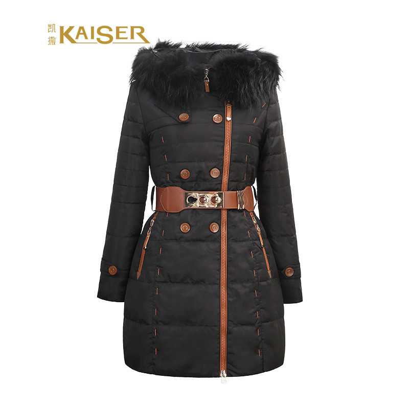 凯撒KAISER 羽绒服女士简欧流行舒适款女装冬季保暖外套 黑色 165/L