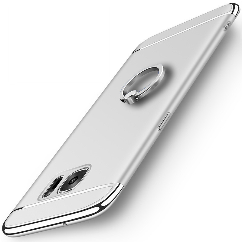 三星s6edge+手机壳硬大屏SM-G9280保护套曲面edge+指环扣s69280 皓月银（送防爆膜+礼包）