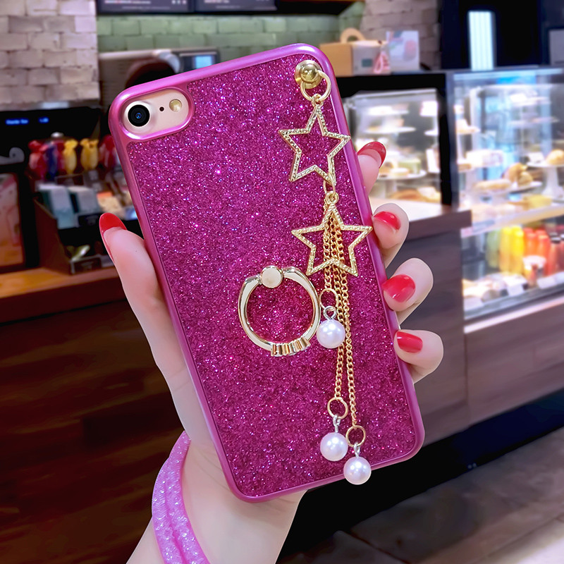 iPhone6plus手机壳苹果6s保护套A1699软边A1700指环扣a1586潮女款 5.5玫红色星星