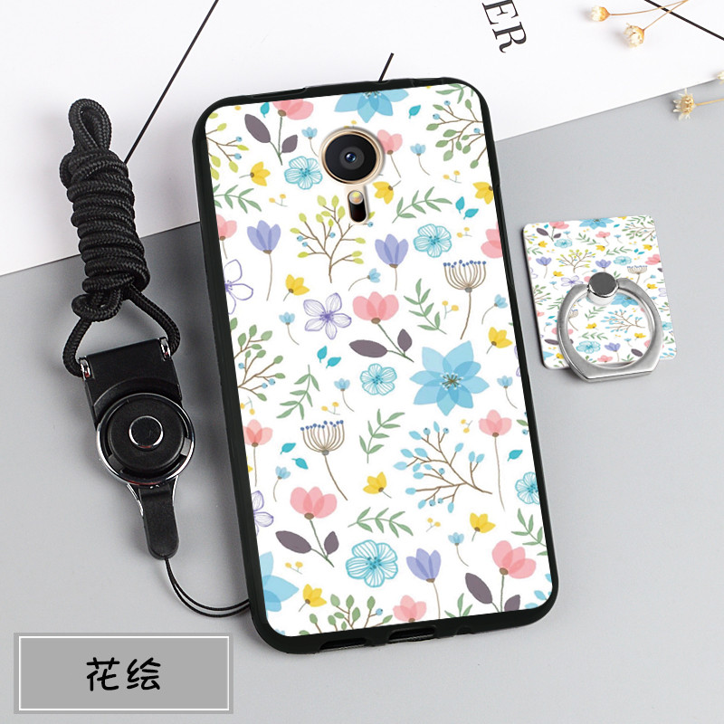 魅族mx4pro硅胶手机壳max4pro套x4pro软m4pro卡通魅4pro挂绳女 花绘+支架+挂绳