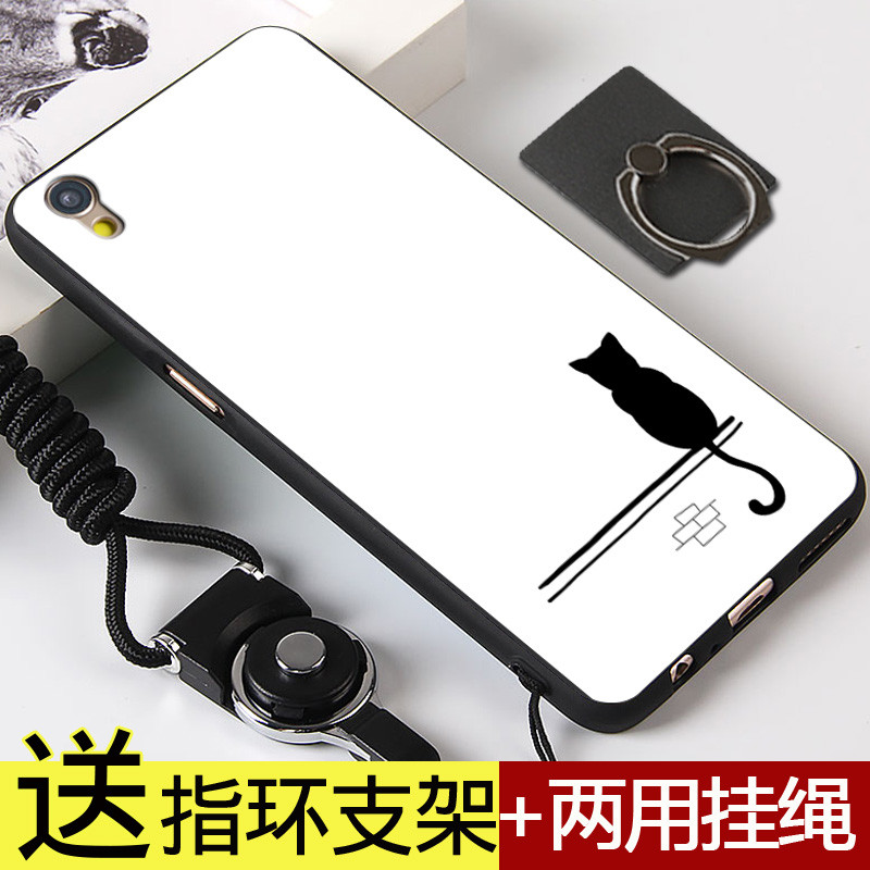 oppor9手机壳0pp0r9C保护套poopR9带挂绳opopR指环oopo新款卡通潮_1_2 背影猫+挂绳+指环