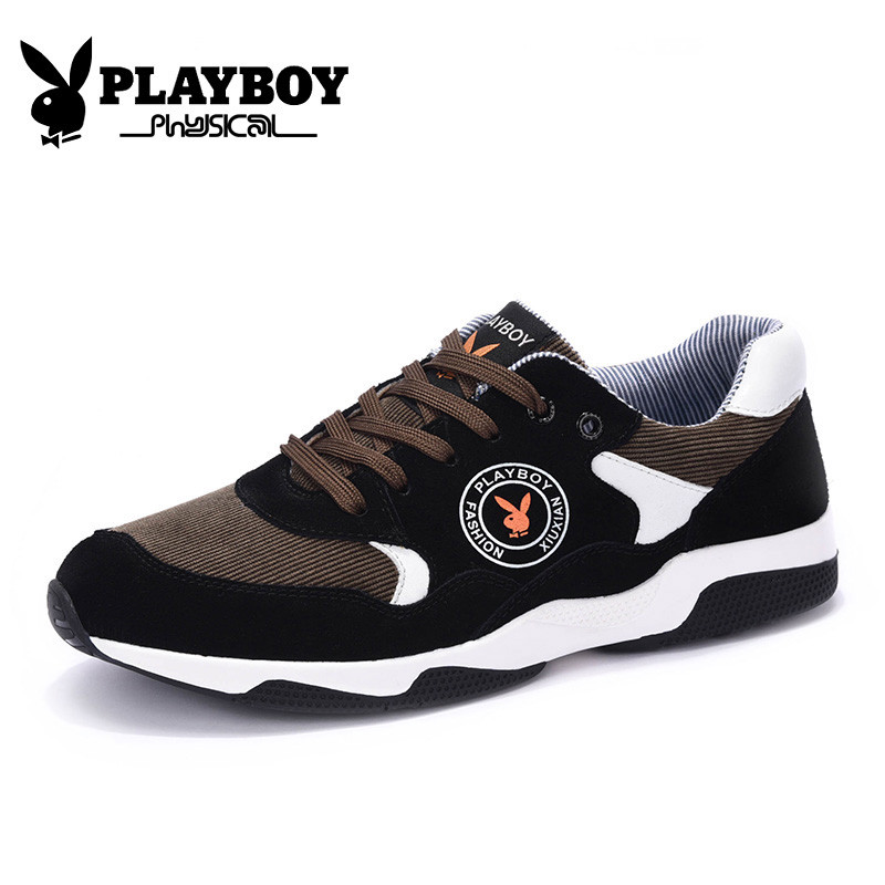 花花公子(PLAYBOY)拼接男鞋 秋季新款户外跑步鞋男运动休闲鞋 X39073 卡其色 38码