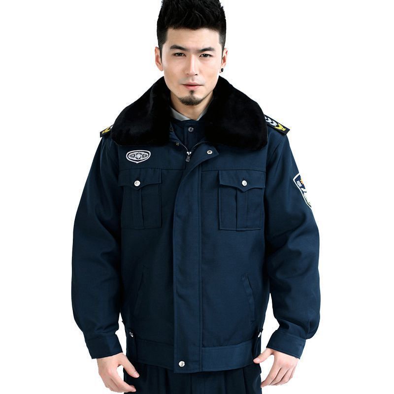 物业保安冬季棉服大衣男女加厚防寒服工作服大衣保暖保安大衣黑色_2 XXXL 默认颜色