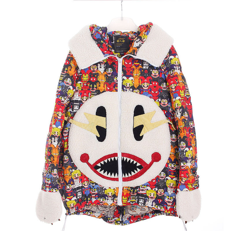 卡通图案羽绒服中长款加厚女羽绒外套红色_6 3XL 默认颜色