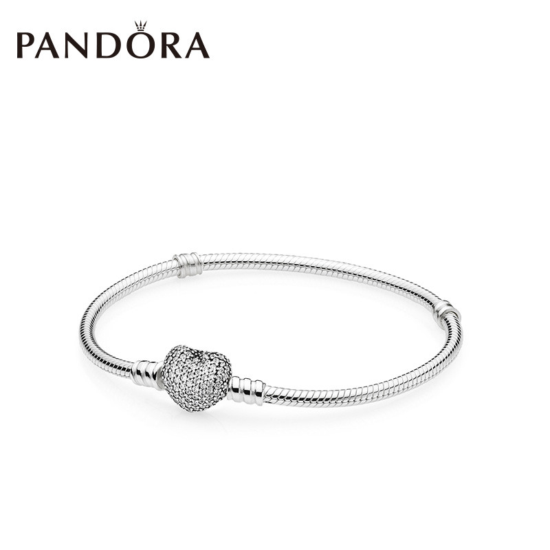 PANDORA/潘多拉爱心形锆石扣基础蛇骨手链590727CZ 16cm