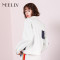 Neelly/纳俪2018春季新款短款纯色口袋拼接休闲外套 M 藏青
