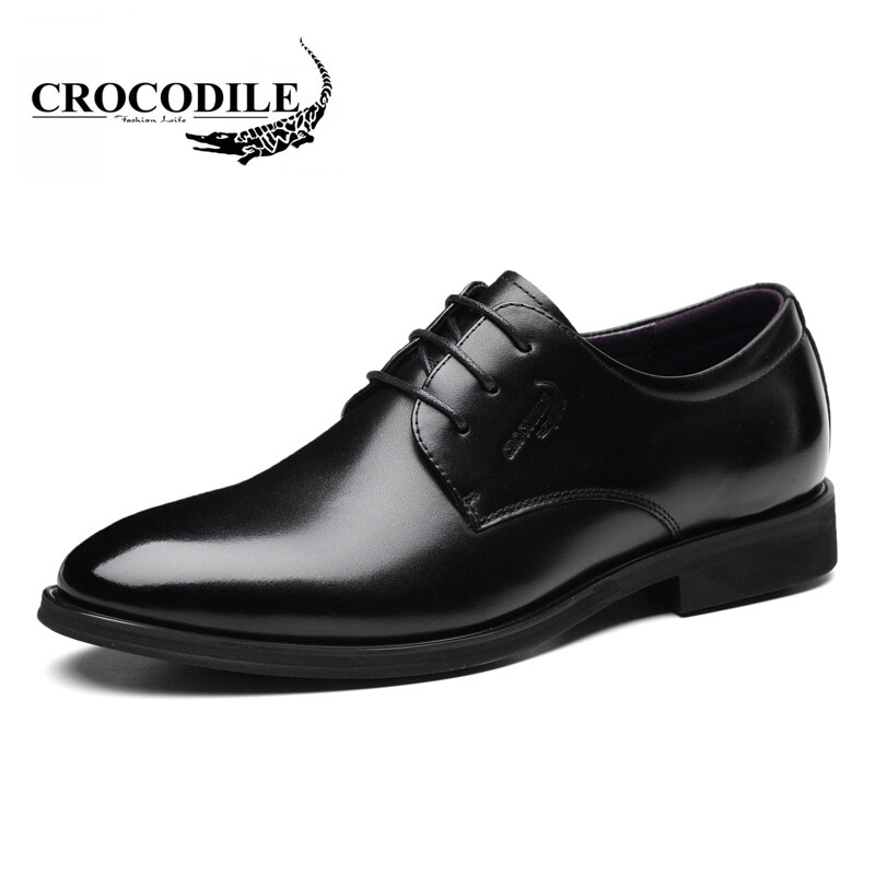 鳄鱼恤皮鞋男士商务正装系带休闲鞋英伦风结婚鞋男鞋简约鞋子潮流_2 黑色 39