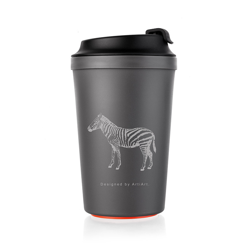 台湾Artiart咖啡杯 不倒杯防漏水杯耐热防烫便携随手杯子340ml 灰色斑马