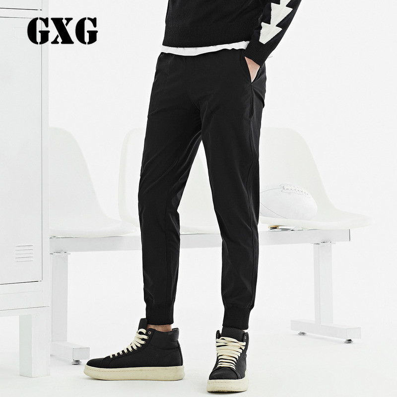 GXG休闲裤男装春季都市潮流时尚修身黑色休闲长裤潮 185/XXL 黑色
