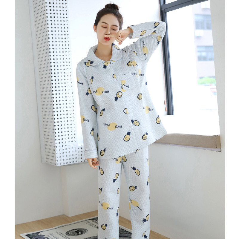 月子服春秋加厚孕妇产后哺乳孕妇睡衣秋冬夹棉产妇喂奶衣 L 蓝色