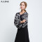 Aline/阿莱17年专柜同款黑色上衣女灯笼袖v领轻熟风衬衫AGC3061 XL 黑花