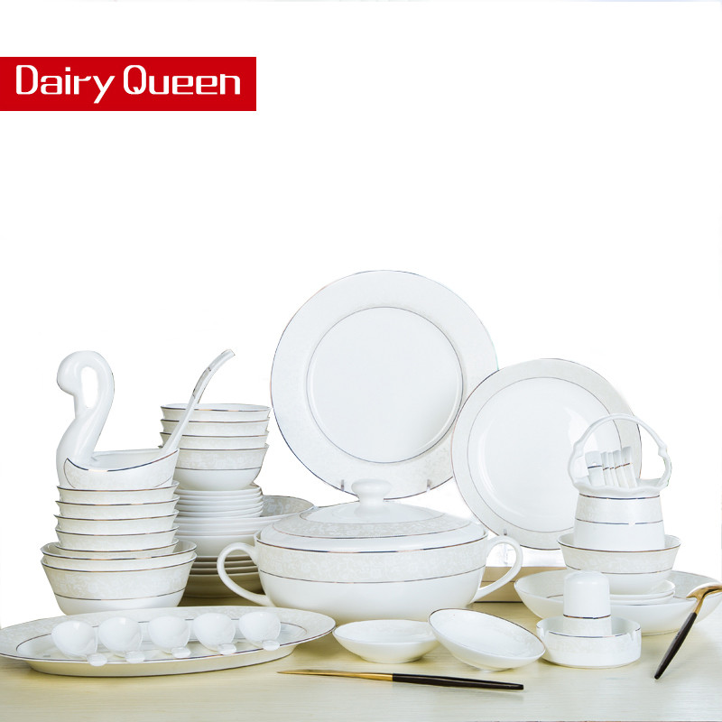 DAIRYQUEEN景德镇花枝丽影56头陶瓷骨瓷餐具套装碗碟套装套装餐具碗碟盘勺子筷子家用套装