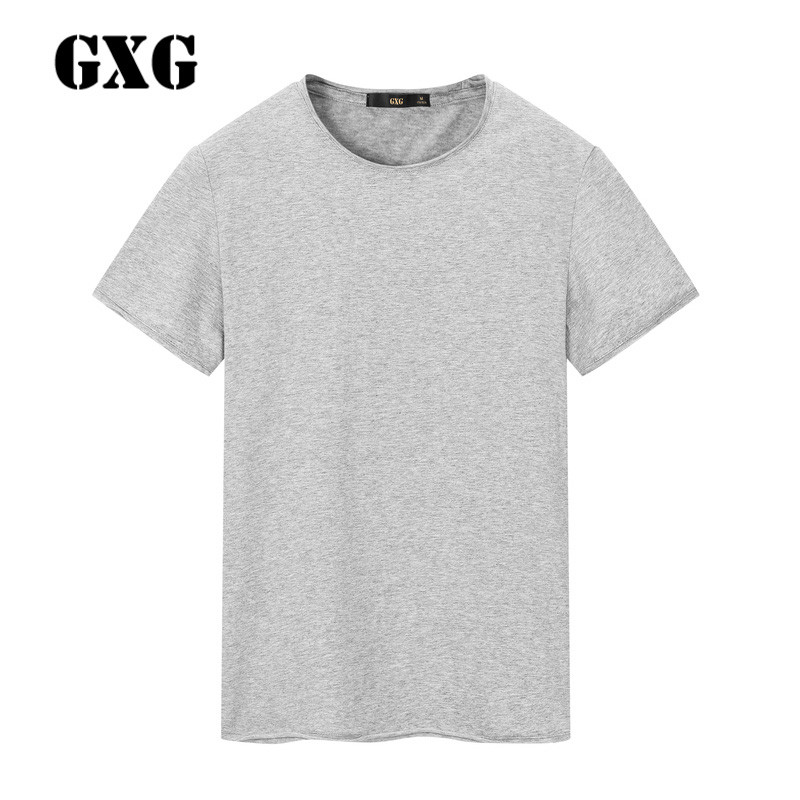 GXG短袖T恤男装男士青年修身灰色休闲圆领T恤打底衫男#64844515 165/S 灰色