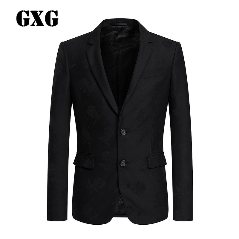 GXG西装男装冬季男士修身时尚休闲都市流行黑色西服#64101286 185/XXL 黑色