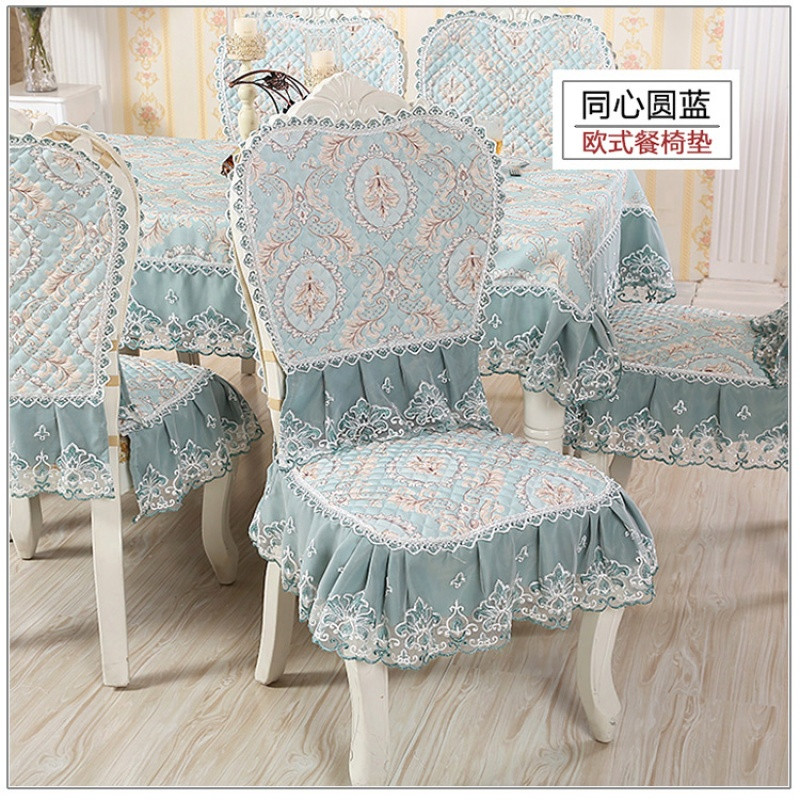 欧式餐桌椅子套罩桌椅套布艺套装椅套椅垫简约长方形圆桌布餐椅套_3_1 一个椅垫+椅背 欧式同心圆蓝